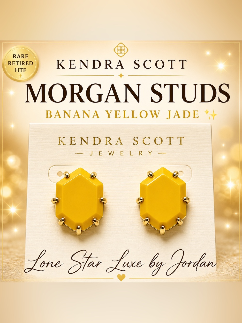 Kendra Scott Morgan Studs Banana Yellow Jade Gold HTF Retired Prototype Luxe
